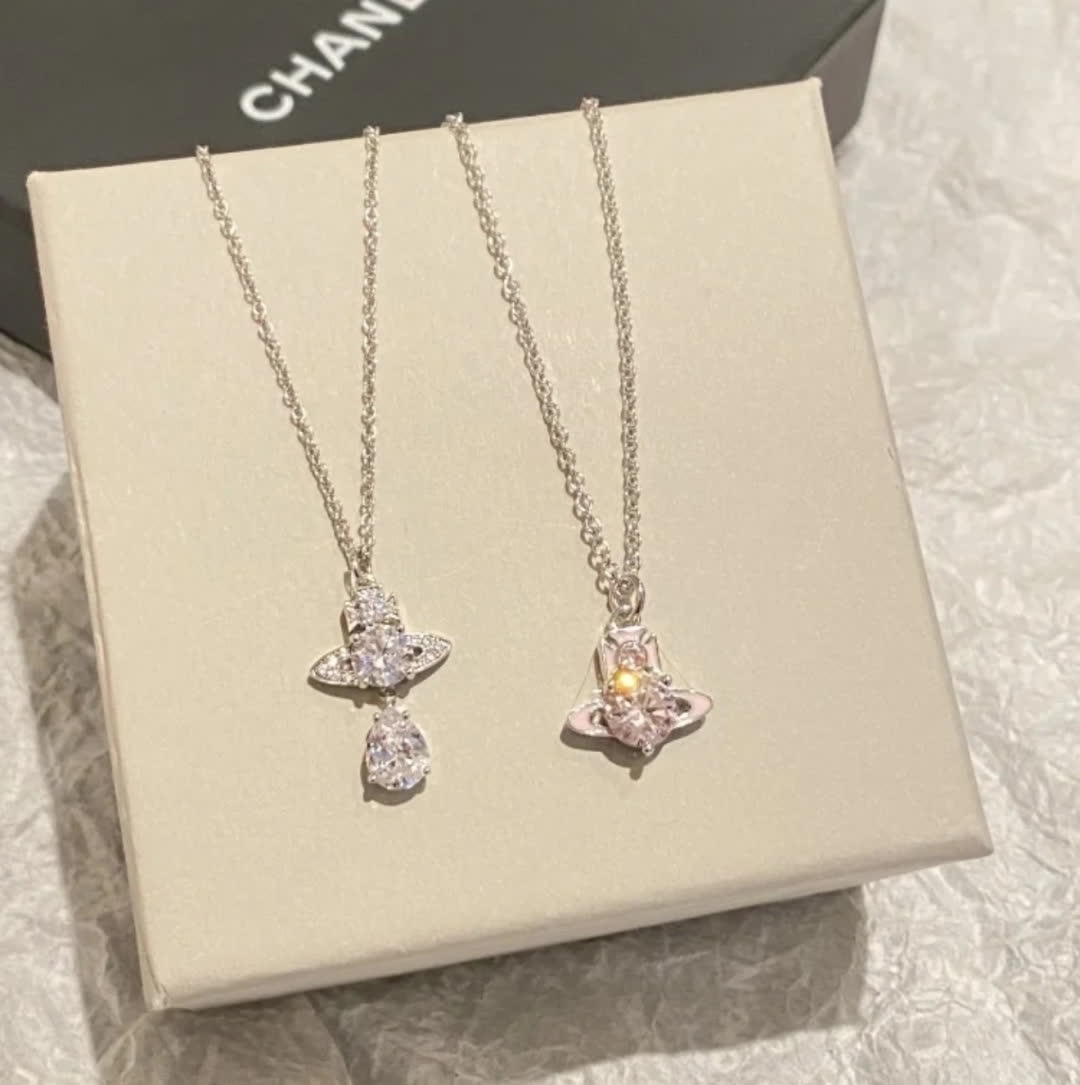 Vivienne Westwood Gold Tone Crystal Orbit Necklace and Earrings Set